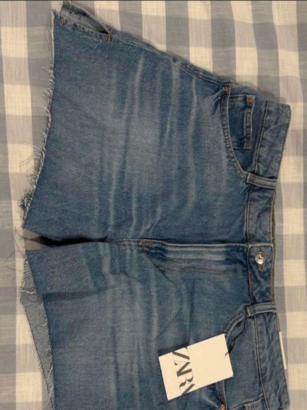The Zara Women's Blue Denim High Rise Shorts "Rigid Cutoff" - NEW, WITH TAG